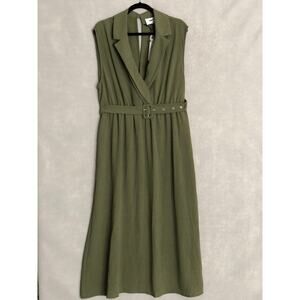 Inner Circle Maxi Dress Women's 2X Sleeveless Belted Cross-Front  Olive NEW